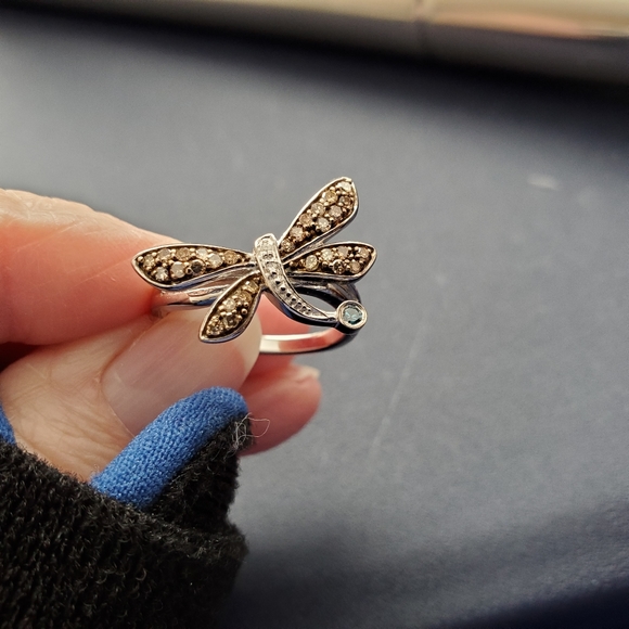 Diamond and Blue Topaz Sterling Silver Dragonfly Ring Size 7 - Picture 12 of 15